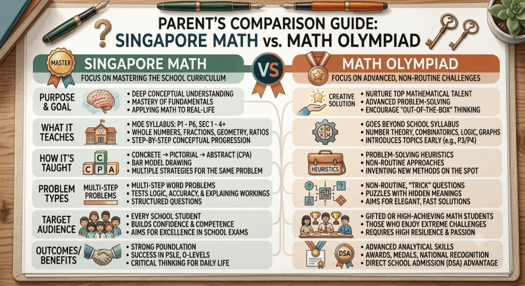 Parent comparison chart of Singapore Math versus Math Olympiad